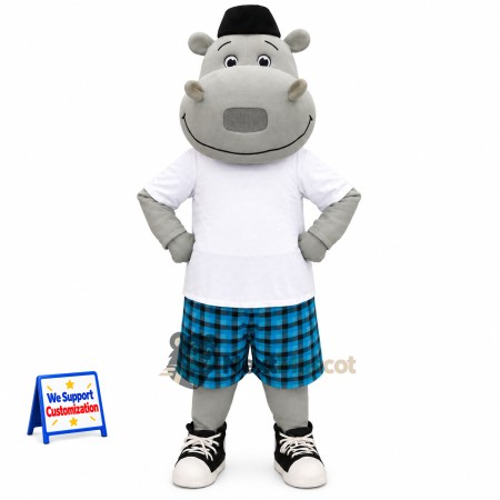 Hippo Mascot Costume - Plaid Shorts