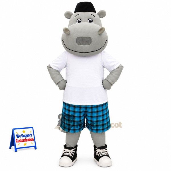 Hippo Mascot Costume - Plaid Shorts