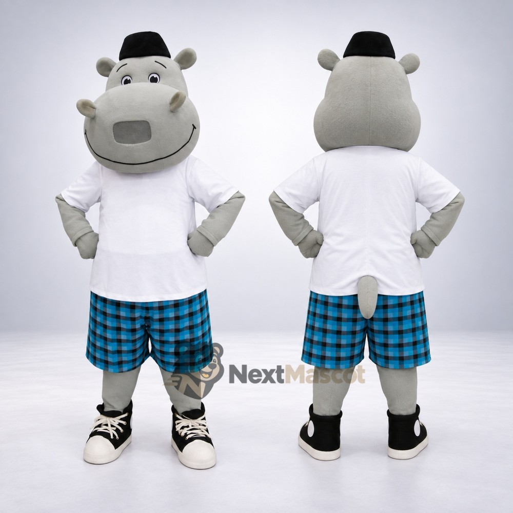 Hippo Mascot Costume - Plaid Shorts