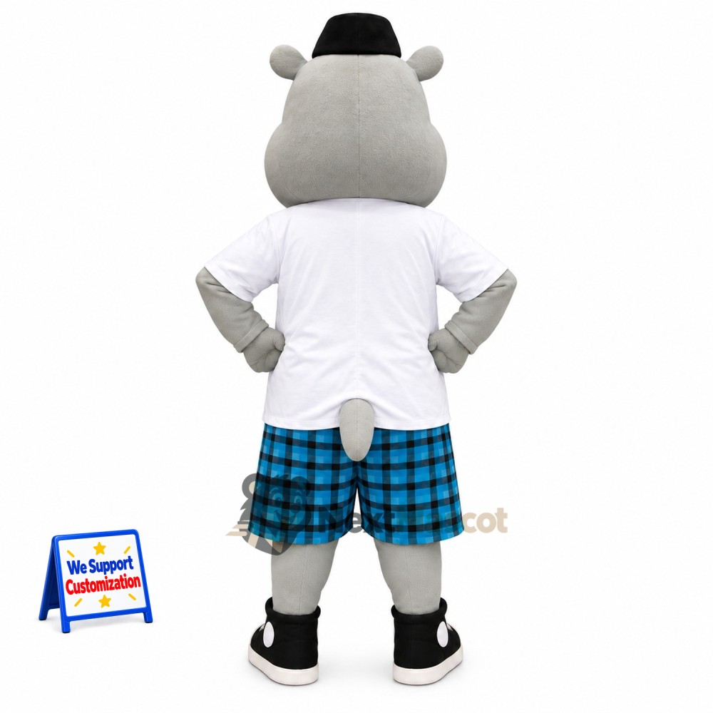 Hippo Mascot Costume - Plaid Shorts