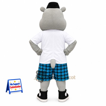 Hippo Mascot Costume - Plaid Shorts