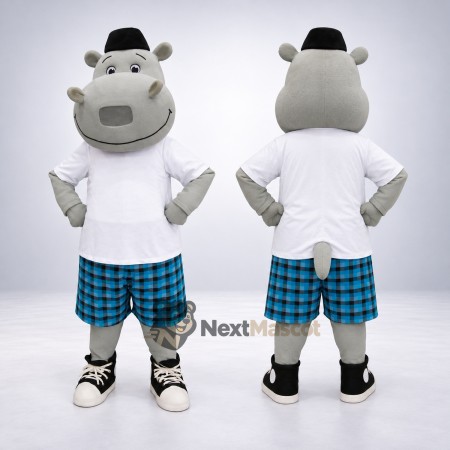 Hippo Mascot Costume - Plaid Shorts