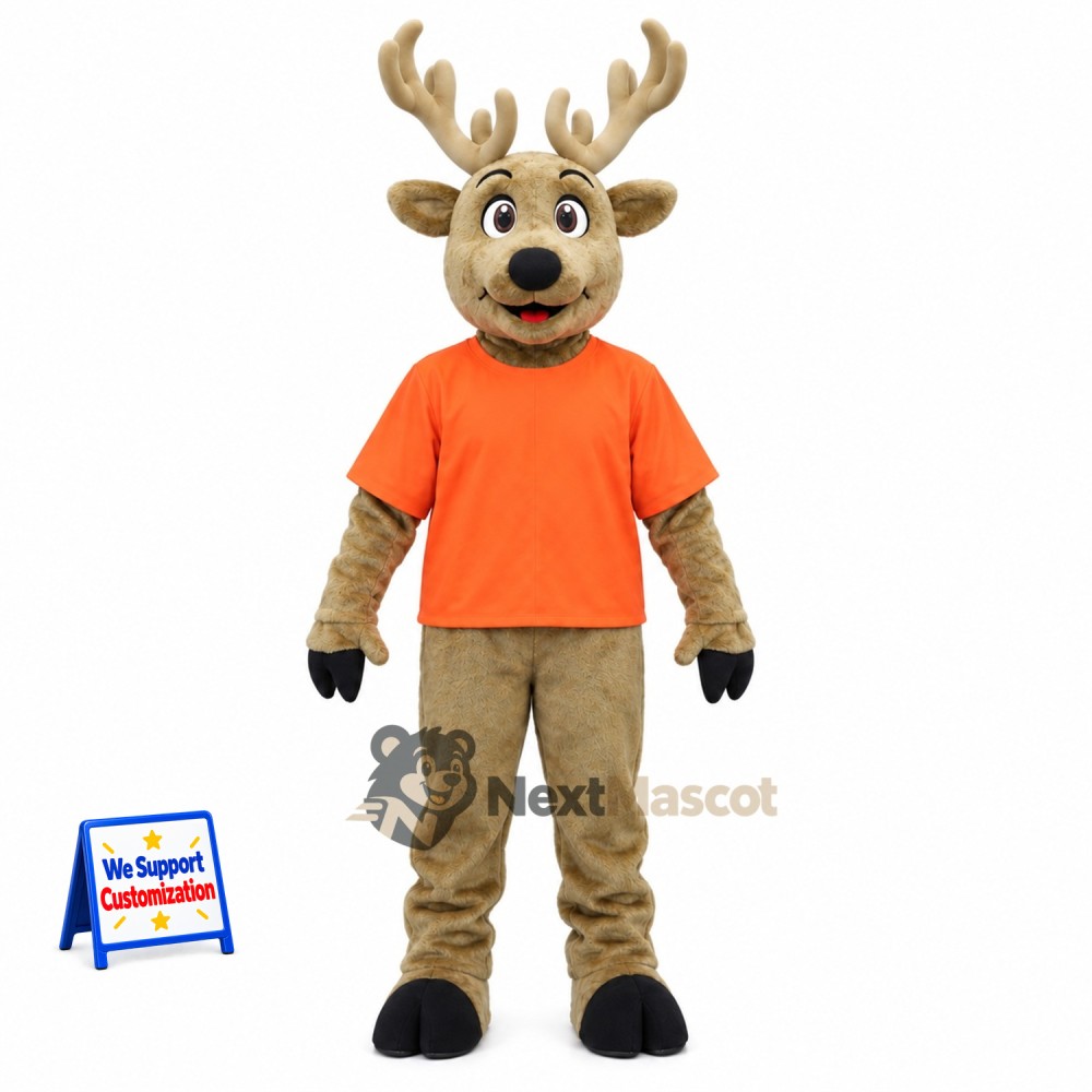 Deer Mascot Costume - Orange Shirt Deer Mascot Costume - Orange Shirt