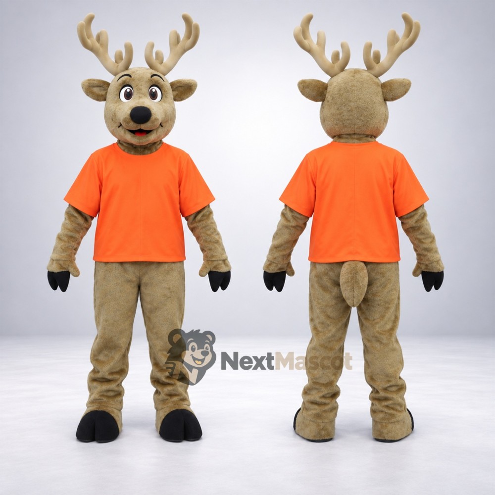 Deer Mascot Costume - Orange Shirt Deer Mascot Costume - Orange Shirt