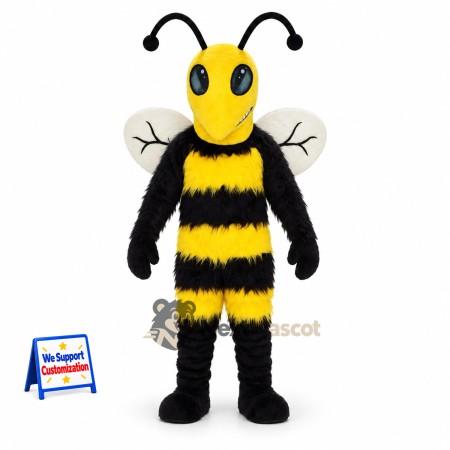 Bee Mascot Costume - Yellow, Black Gloves and White Wings