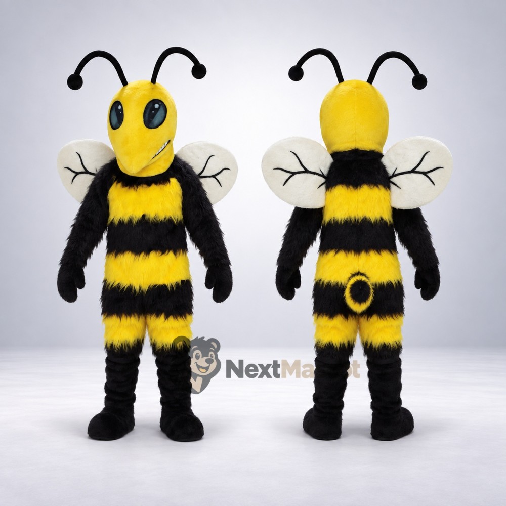 Bee Mascot Costume - Yellow, Black Gloves and White Wings