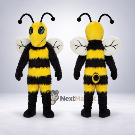 Bee Mascot Costume - Yellow, Black Gloves and White Wings