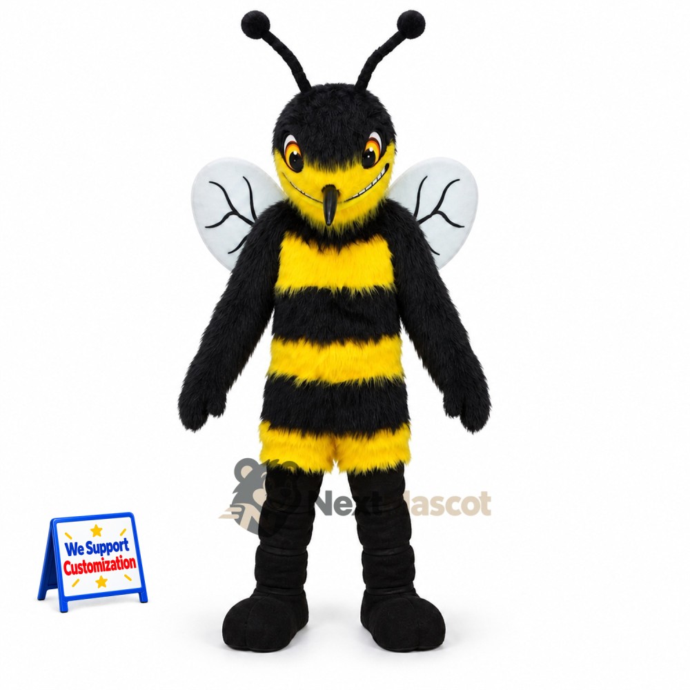Bee Mascot Costume - Yellow, Black Face and White Wings Bee Mascot Costume - Yellow, Black Face and White Wings