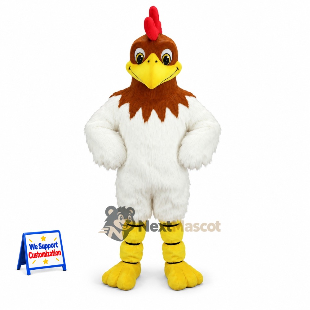 Rooster Mascot Costume - White, Brown Neck and Tail Rooster Mascot Costume - White, Brown Neck and Tail