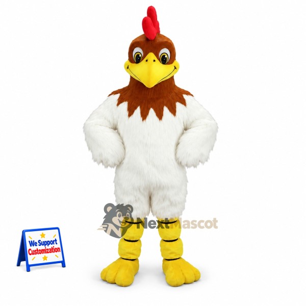Rooster Mascot Costume - White, Brown Neck and Tail