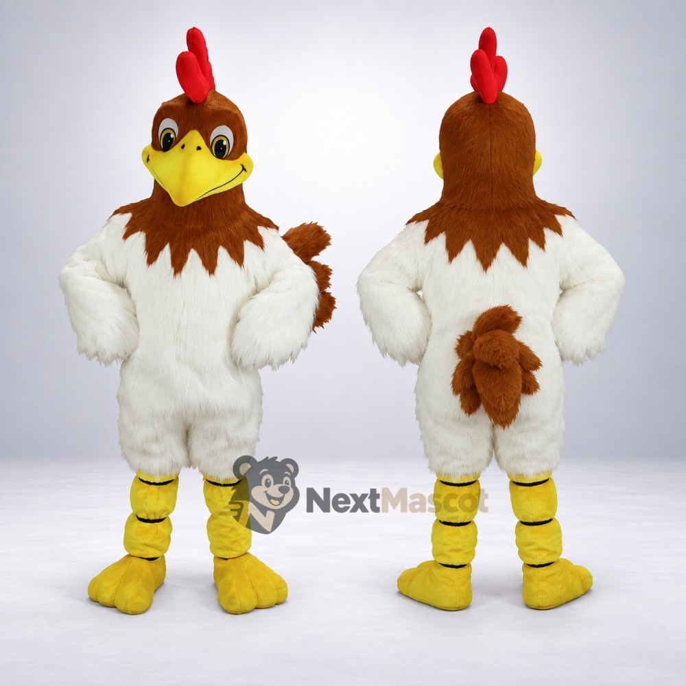 Rooster Mascot Costume - White, Brown Neck and Tail Rooster Mascot Costume - White, Brown Neck and Tail