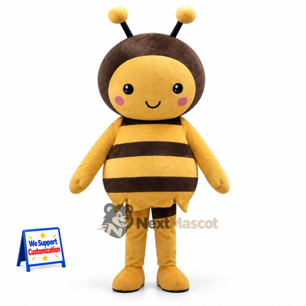 Bee Mascot Costume - Brown and Yellow, Rounded Wings Bee Mascot Costume - Brown and Yellow, Rounded Wings
