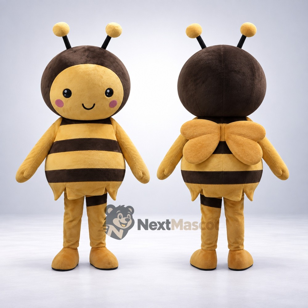 Bee Mascot Costume - Brown and Yellow, Rounded Wings Bee Mascot Costume - Brown and Yellow, Rounded Wings