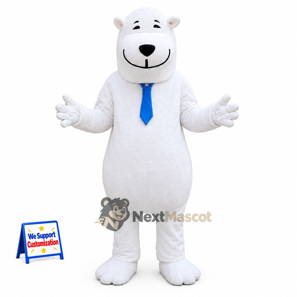 Bear Mascot Costume - White, Blue Tie Bear Mascot Costume - White, Blue Tie