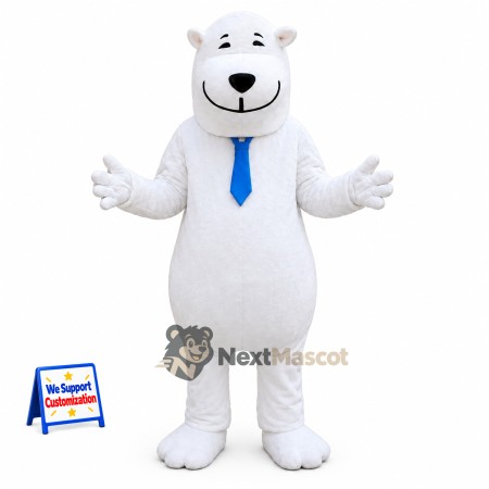 Bear Mascot Costume - White, Blue Tie Bear Mascot Costume - White, Blue Tie