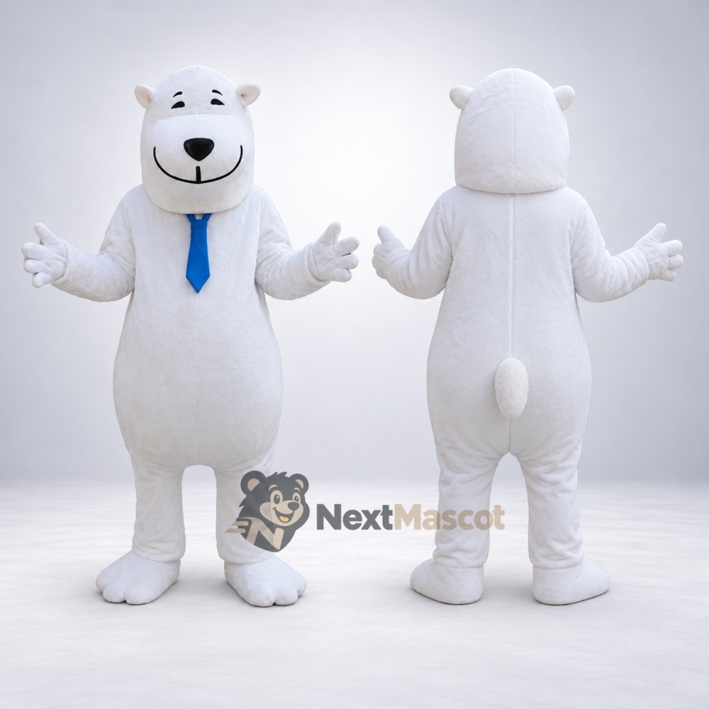 Bear Mascot Costume - White, Blue Tie Bear Mascot Costume - White, Blue Tie