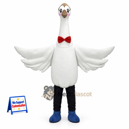 Goose Mascot Costume - White, Bow Tie