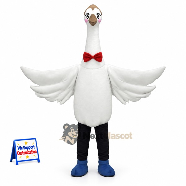 Goose Mascot Costume - White, Bow Tie