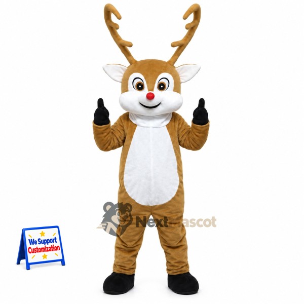 Deer Mascot Costume - Brown, Red Nose for Parades
