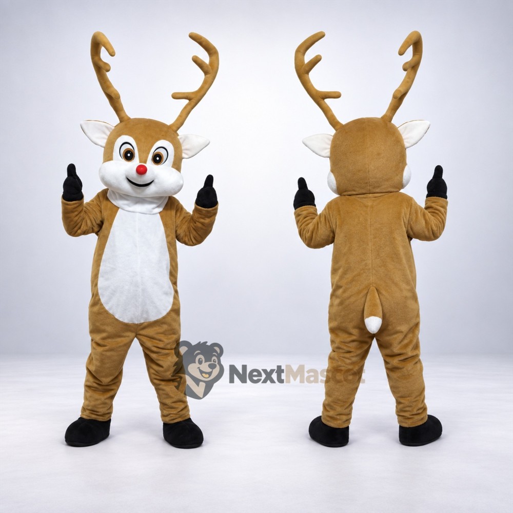 Deer Mascot Costume - Brown, Red Nose for Parades