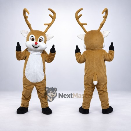 Deer Mascot Costume - Brown, Red Nose for Parades