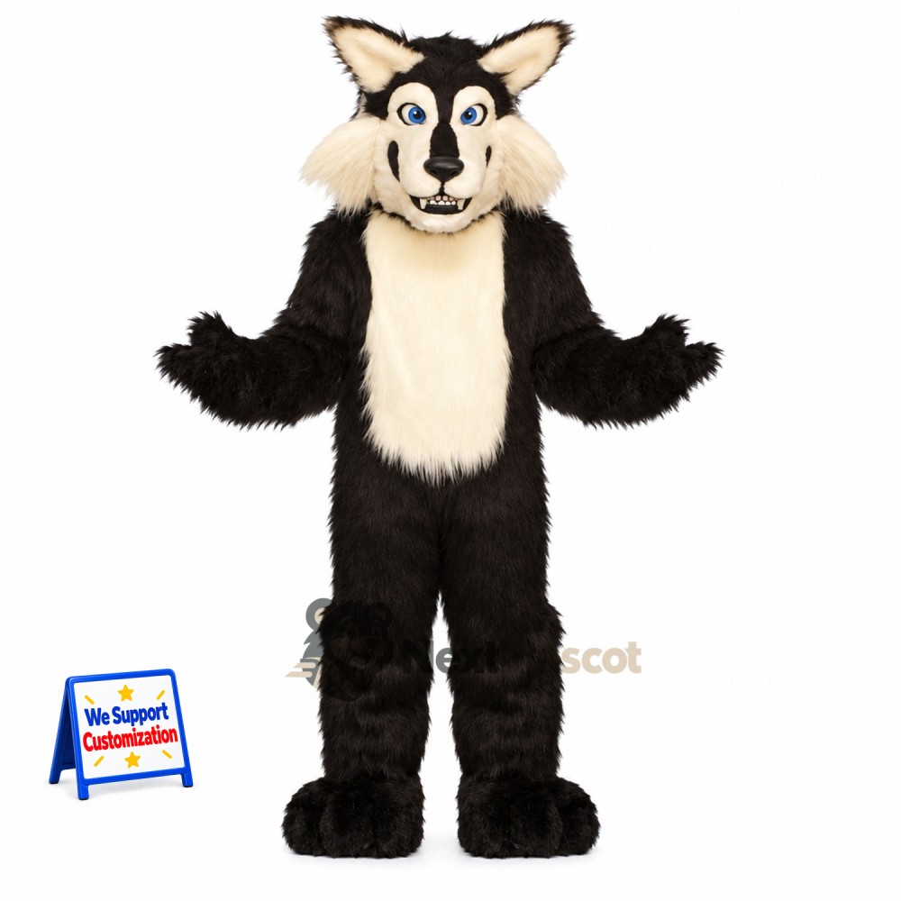 Wolf Mascot Costume - Black and White for Festivals