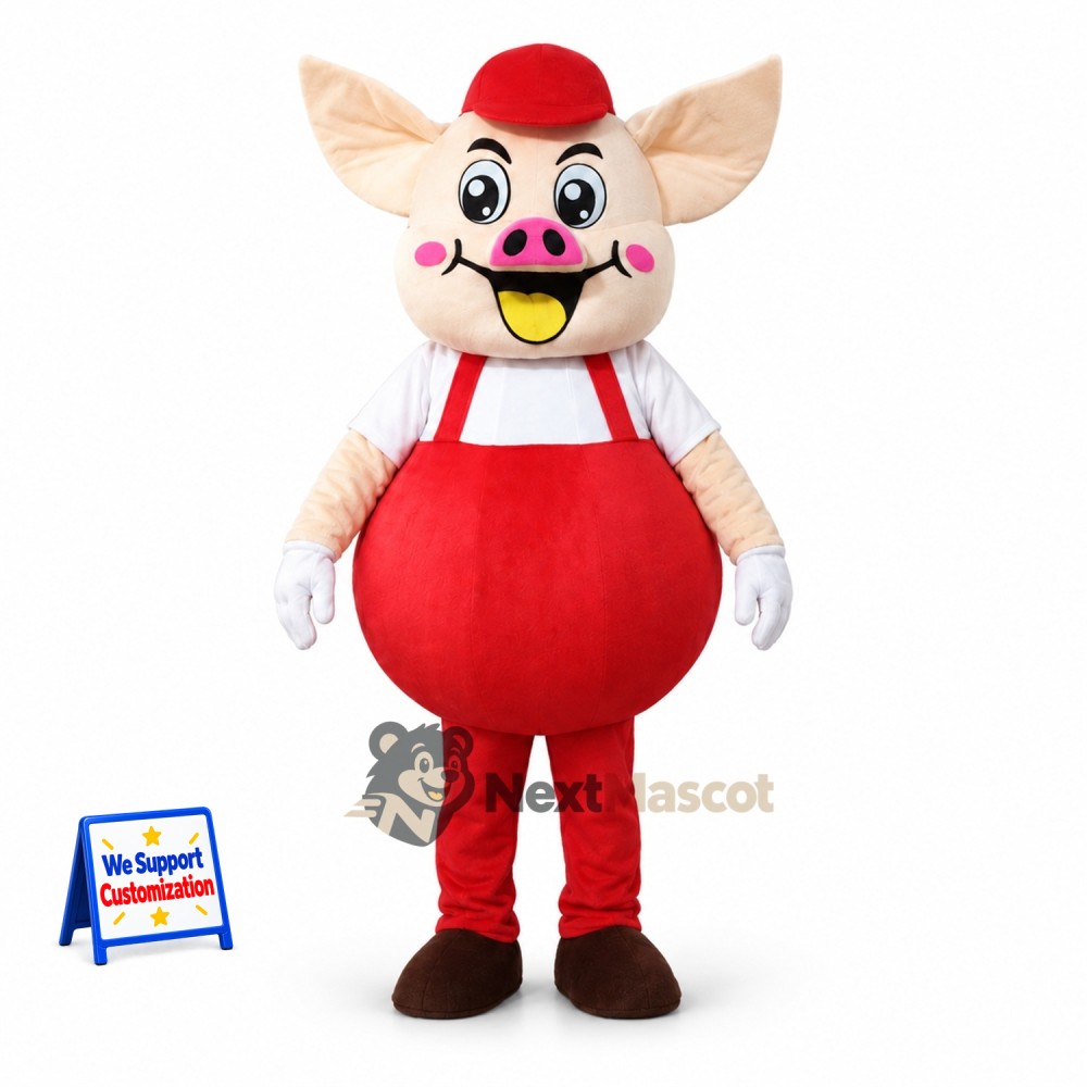 Pig Mascot Costume - Red Overalls Pig Mascot Costume - Red Overalls