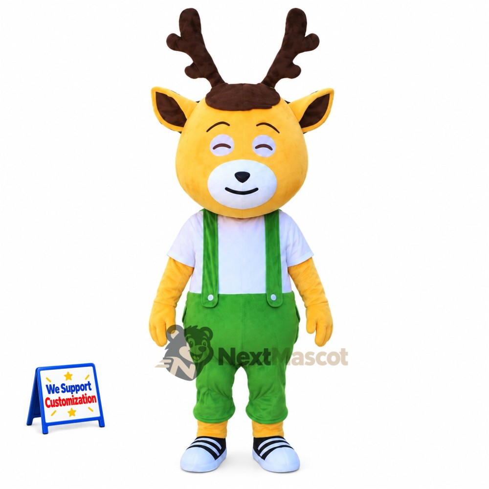 Deer Mascot Costume - Green Overalls Deer Mascot Costume - Green Overalls