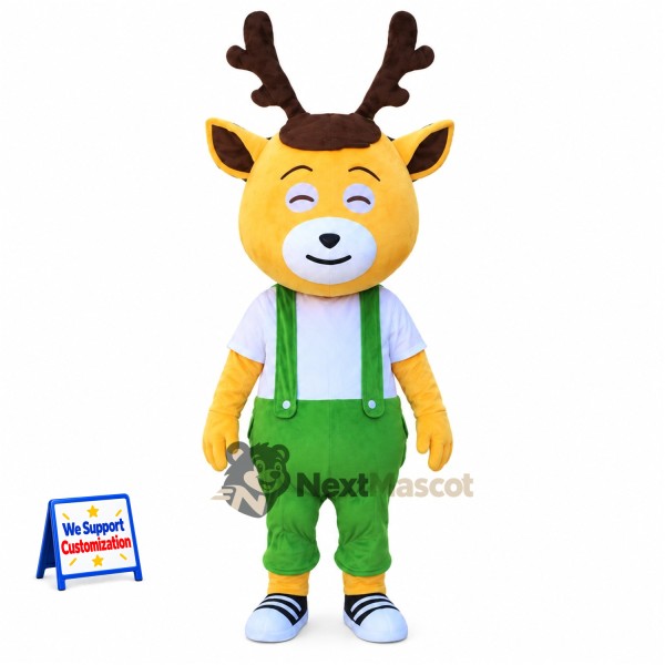 Deer Mascot Costume - Green Overalls
