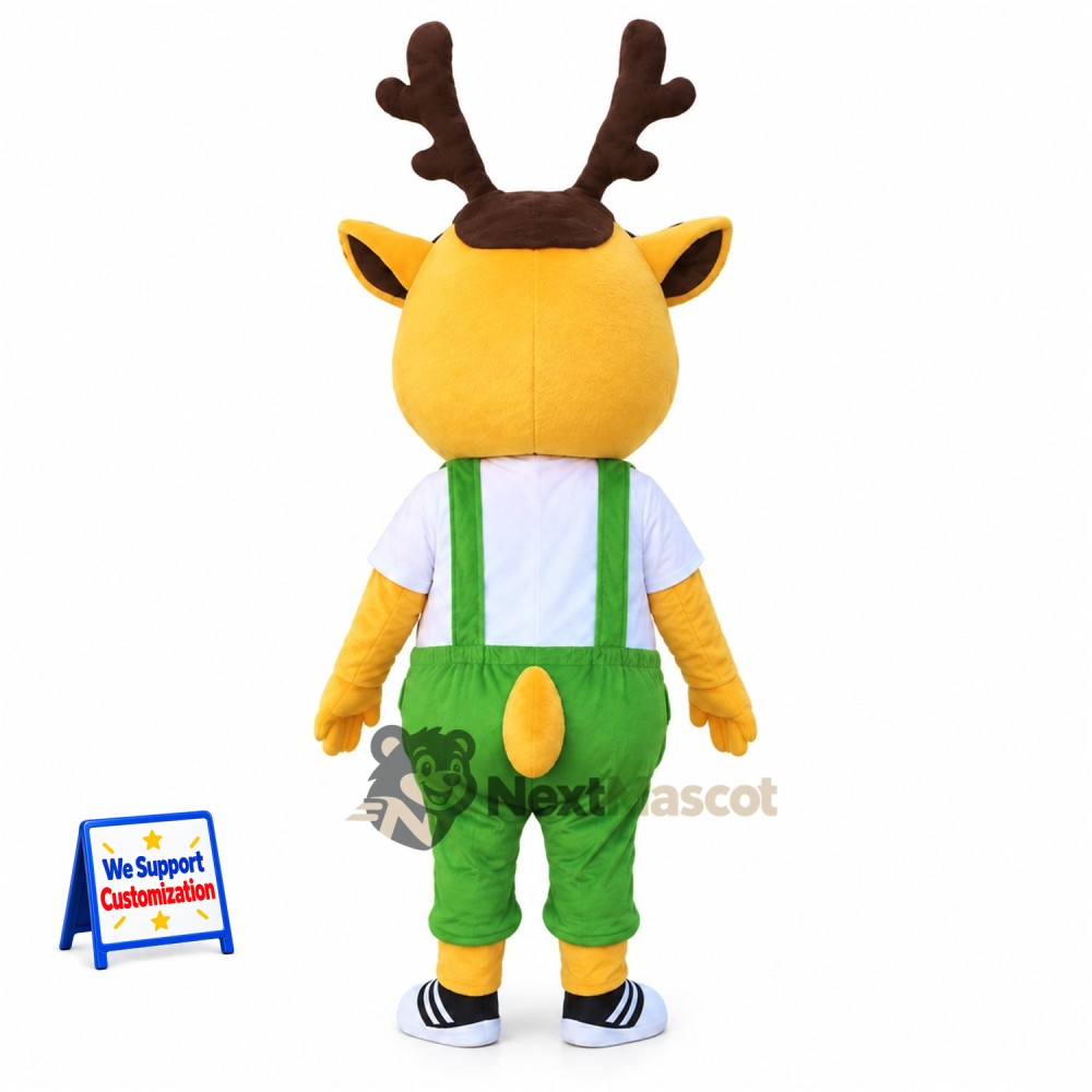 Deer Mascot Costume - Green Overalls Deer Mascot Costume - Green Overalls