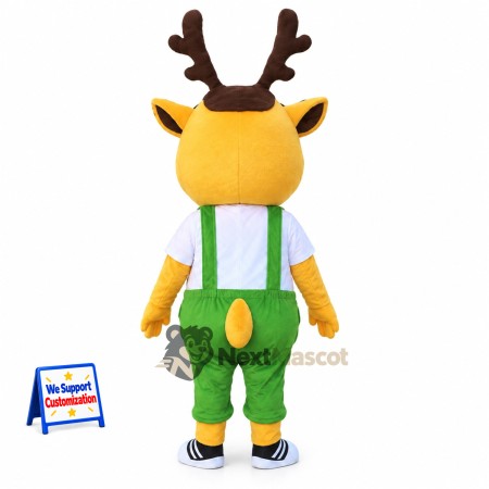 Deer Mascot Costume - Green Overalls Deer Mascot Costume - Green Overalls