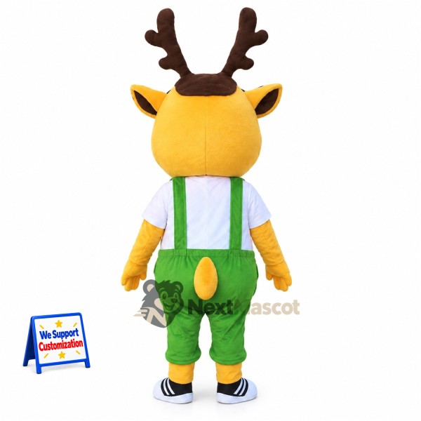 Deer Mascot Costume - Green Overalls Deer Mascot Costume - Green Overalls
