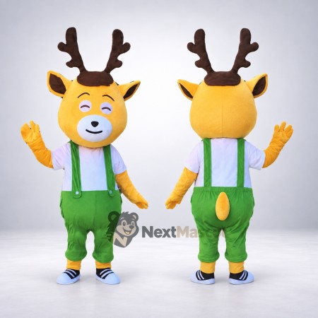 Deer Mascot Costume - Green Overalls Deer Mascot Costume - Green Overalls