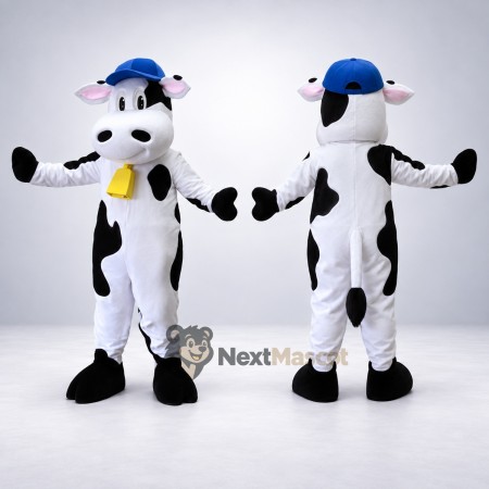 Cow Mascot Costume - Spotted, Blue Cap and Bell for Parades Cow Mascot Costume - Spotted, Blue Cap and Bell for Parades