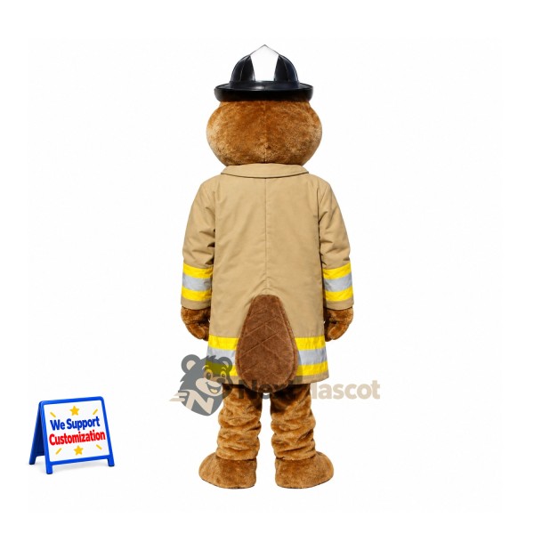 Beaver Mascot Costume - Tan Firefighter Coat Beaver Mascot Costume - Tan Firefighter Coat