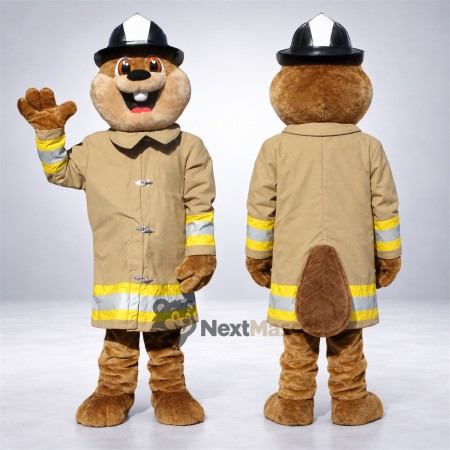 Beaver Mascot Costume - Tan Firefighter Coat Beaver Mascot Costume - Tan Firefighter Coat