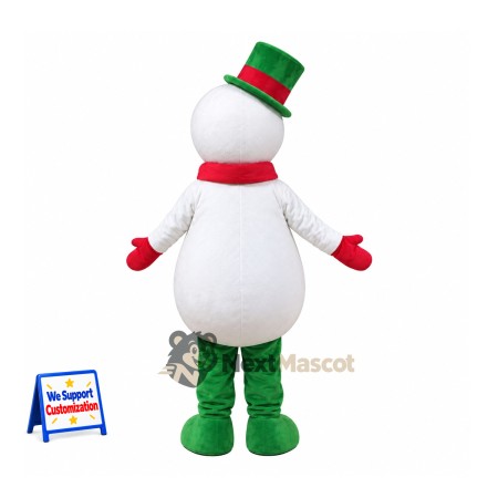 Snowman Mascot Costume - Green Scarf and Red Mittens