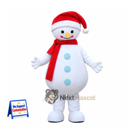 Snowman Mascot Costume - Santa Hat Snowman Mascot Costume - Santa Hat