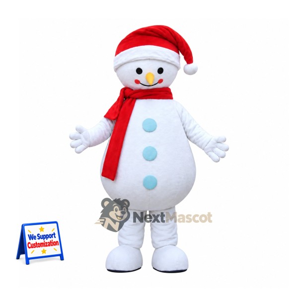 Snowman Mascot Costume - Santa Hat
