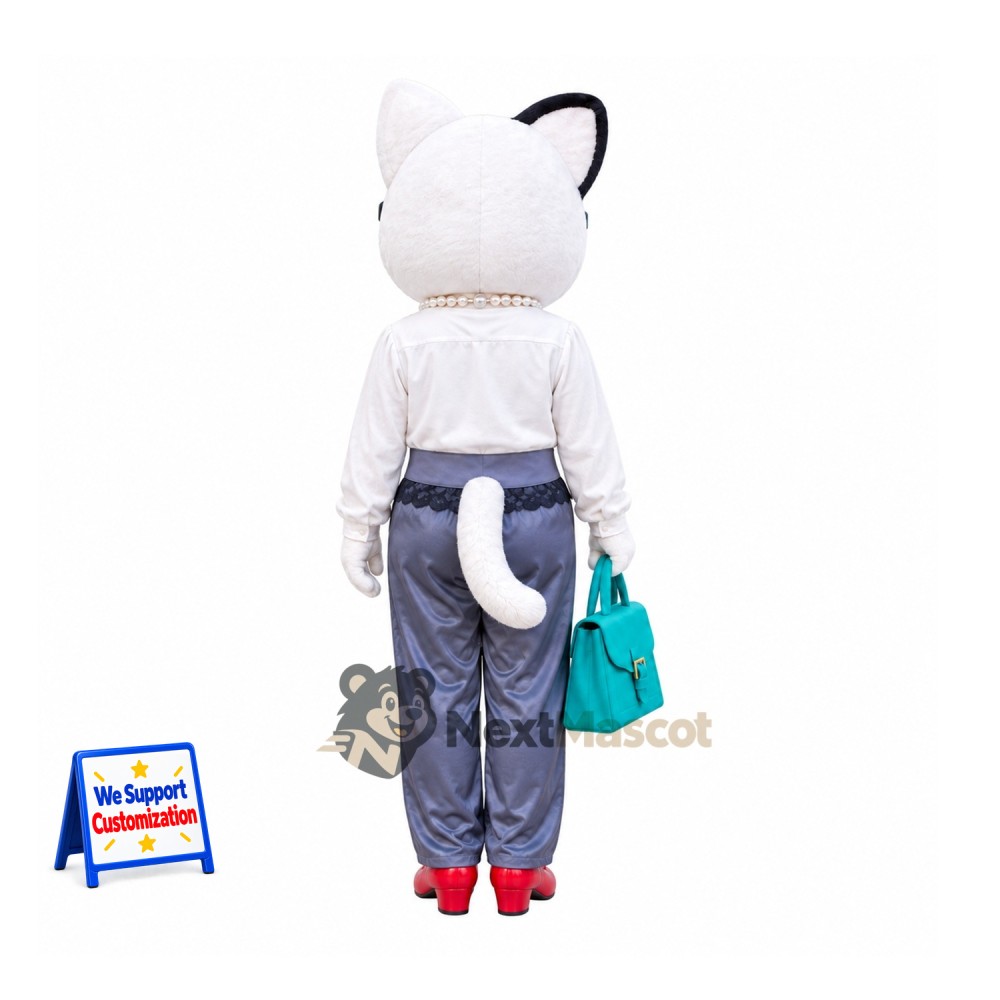 Cat Mascot Costume - White, Glasses Cat Mascot Costume - White, Glasses