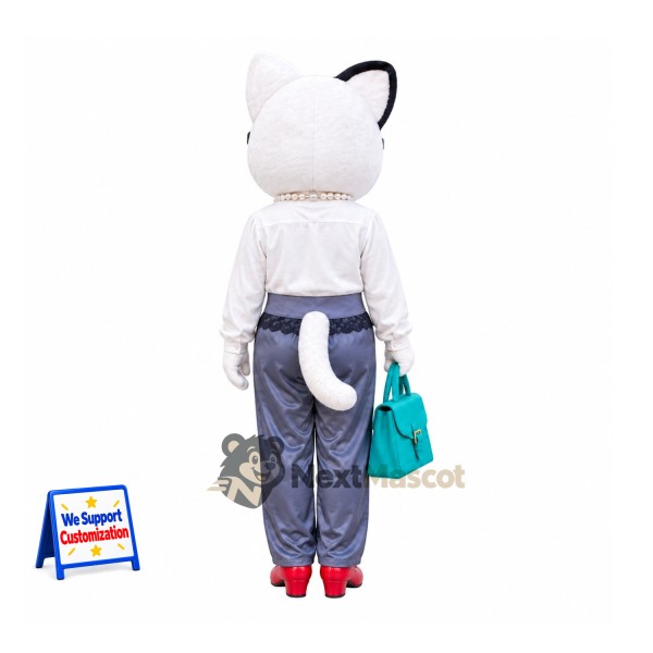 Cat Mascot Costume - White, Glasses Cat Mascot Costume - White, Glasses