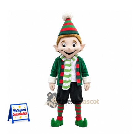Christmas Elf Mascot Costume - Striped Hat Christmas Elf Mascot Costume - Striped Hat