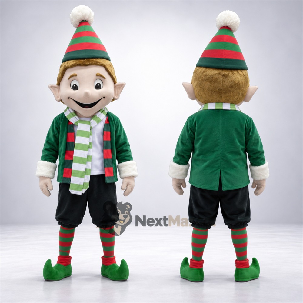 Christmas Elf Mascot Costume - Striped Hat Christmas Elf Mascot Costume - Striped Hat