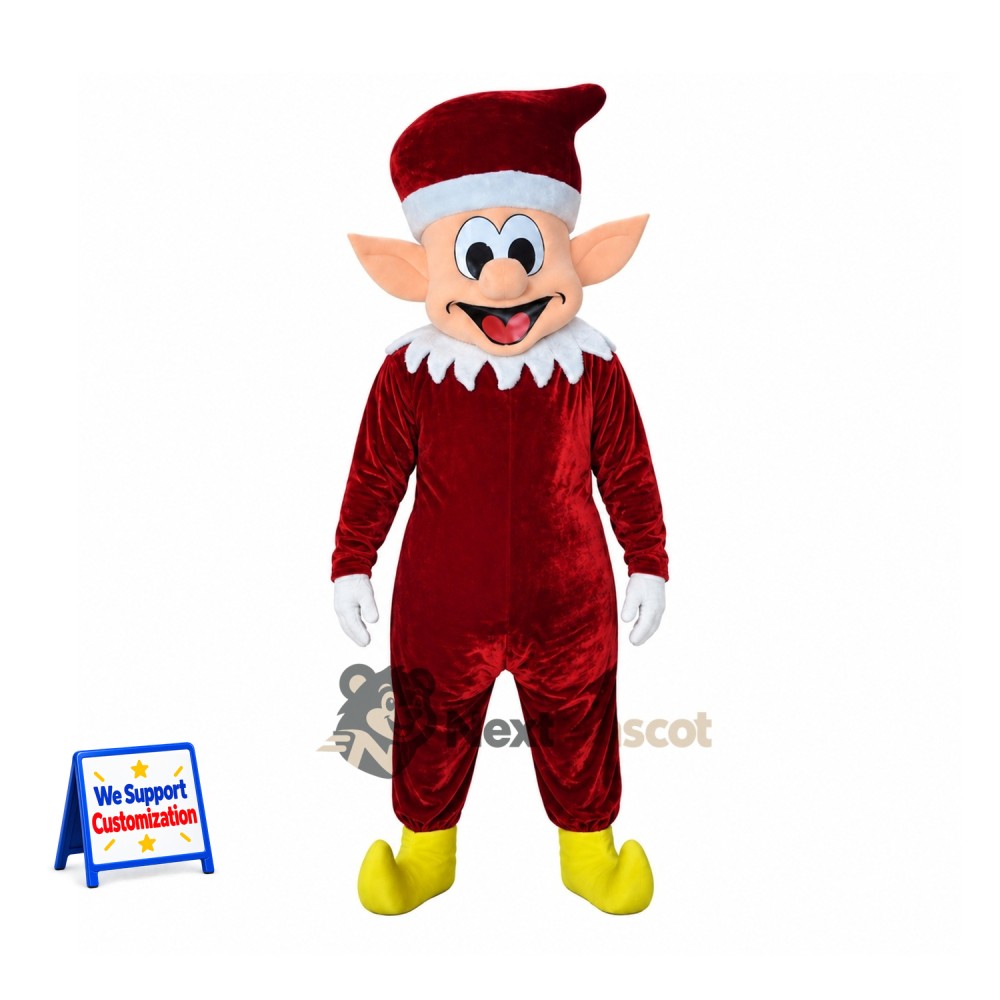 Christmas Elf Mascot Costume - Burgundy Outfit Christmas Elf Mascot Costume - Burgundy Outfit