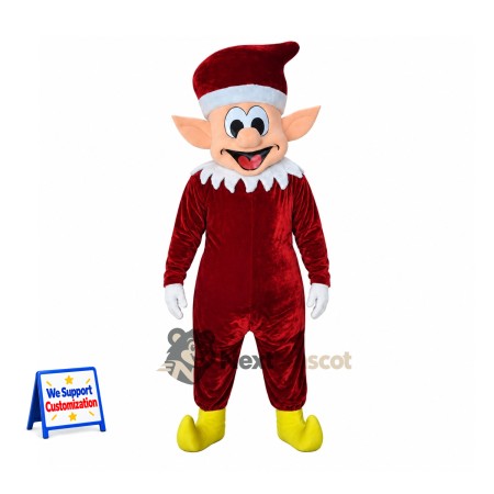 Christmas Elf Mascot Costume - Burgundy Outfit Christmas Elf Mascot Costume - Burgundy Outfit