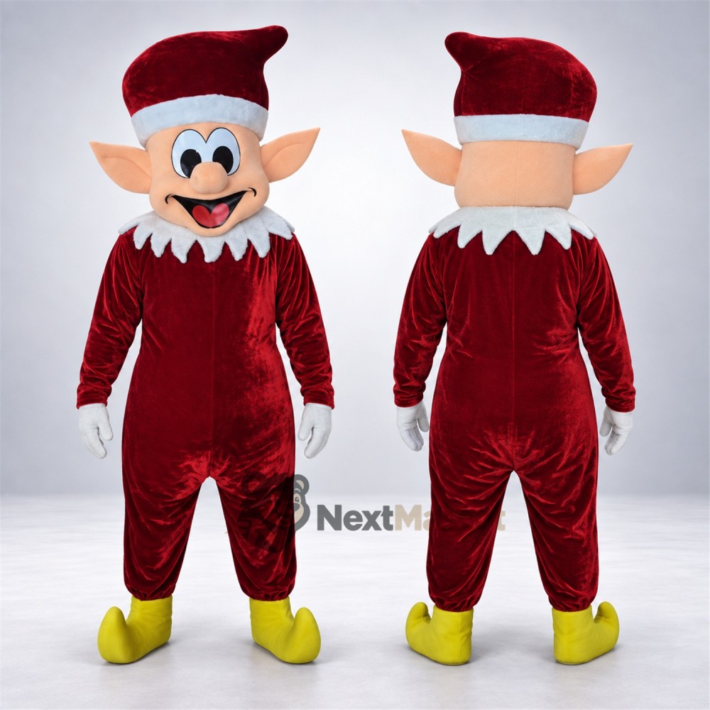 Christmas Elf Mascot Costume - Burgundy Outfit Christmas Elf Mascot Costume - Burgundy Outfit