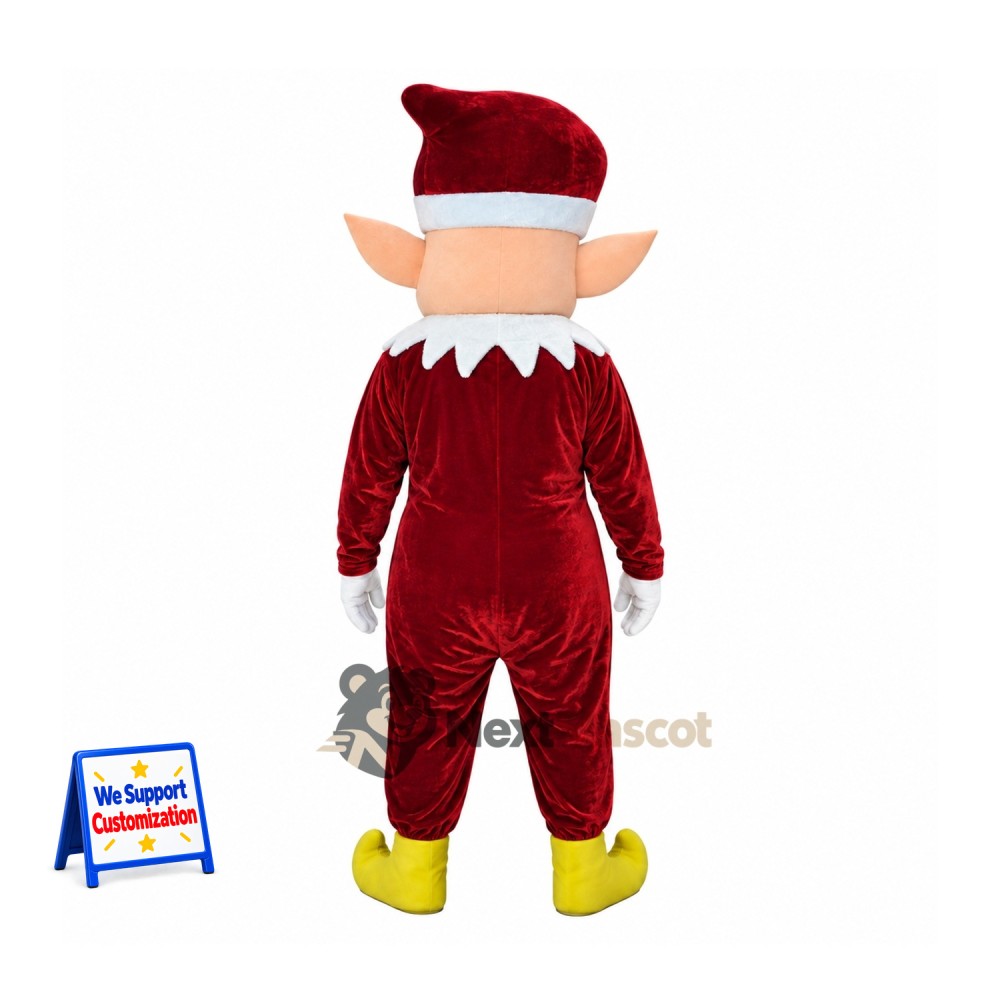 Christmas Elf Mascot Costume - Burgundy Outfit Christmas Elf Mascot Costume - Burgundy Outfit