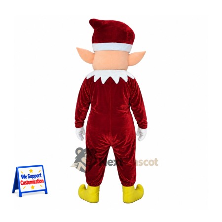 Christmas Elf Mascot Costume - Burgundy Outfit Christmas Elf Mascot Costume - Burgundy Outfit