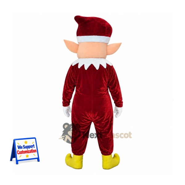 Christmas Elf Mascot Costume - Burgundy Outfit Christmas Elf Mascot Costume - Burgundy Outfit