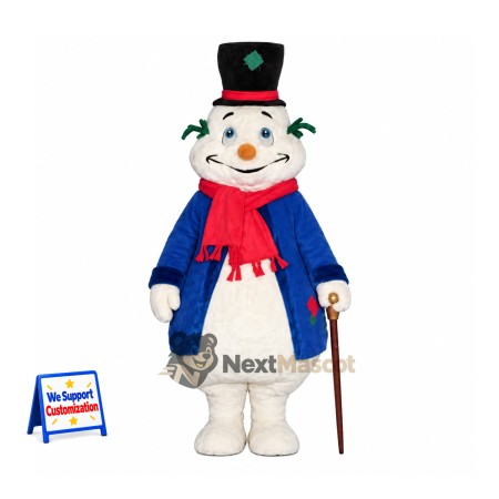 Snowman Mascot Costume - Blue Coat Snowman Mascot Costume - Blue Coat
